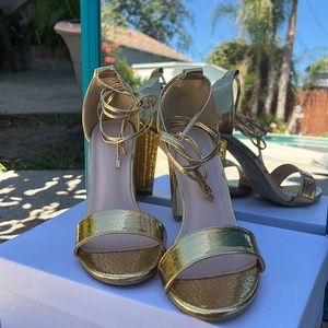 Metallic Chunky Heeled Gladiator Sandals